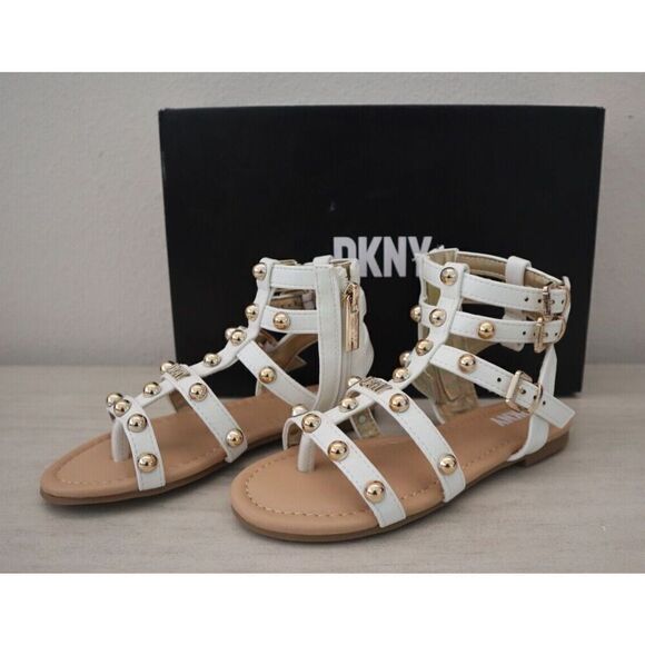 DKNY DKN878-5DD Girl's Sz 13 White/Gold Cassie Dome Gladiator Sandals - Picture 3 of 13